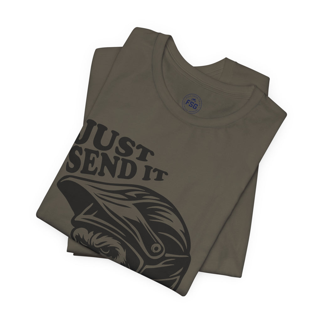 Just Send It Shirt – ATV Motocross Ape Helmet Tee | Off-Road Trail Rider Graphic Shirt